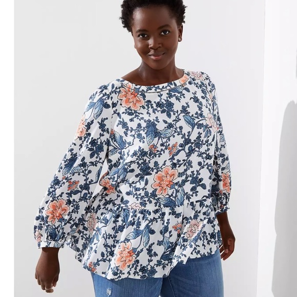 LOFT | Tops | Loft Plus Blue Floral Peplum Blouse Sz 6 | Poshmark
